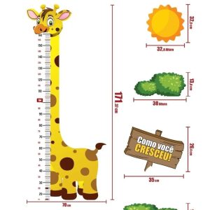 Régua Crescimento Girafa Adesivo 160cm Medir Altura Crianças